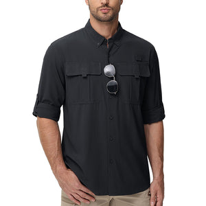 TACVASEN Black Quick Dry Tactical Shirts UV Protection Hiking Shirt