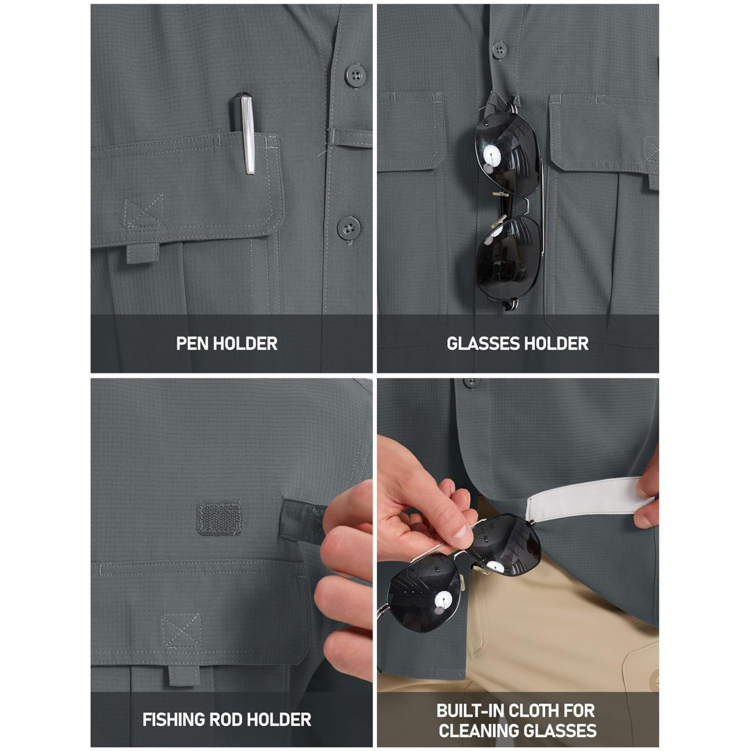 TACVASEN Dark Grey Quick Dry Tactical Shirts UV Protection Hiking Shirt
