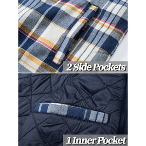 TACVASEN Blue Men's Quilted Plaid Flannel Detachable Hooded Jacket