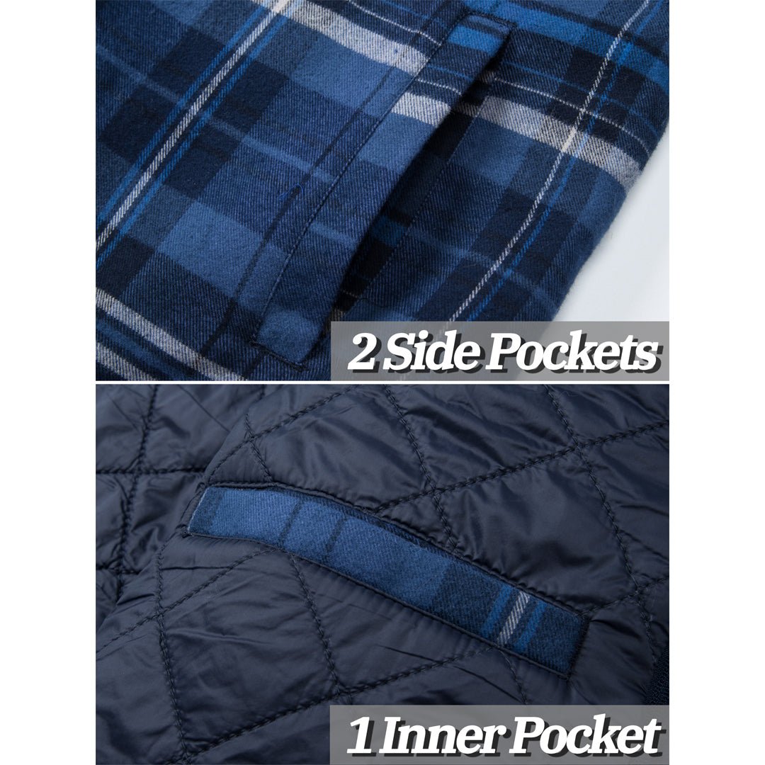 TACVASEN Blue Men's Quilted Plaid Flannel Detachable Hooded Jacket