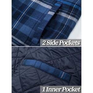 TACVASEN Blue Men's Quilted Plaid Flannel Detachable Hooded Jacket
