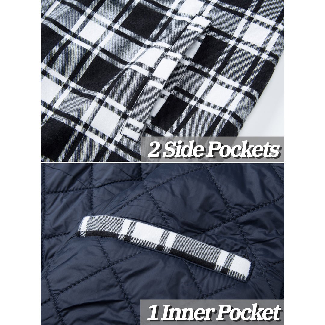 TACVASEN Blue Men's Quilted Plaid Flannel Detachable Hooded Jacket