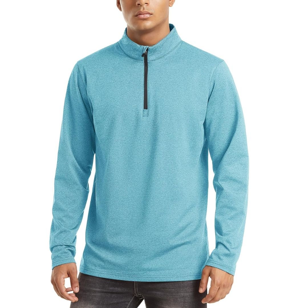 TACVASEN Lake Blue Men's Quarter Zip Thermal Fleece Lined Pullover Sweatshirt