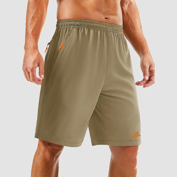 TACVASEN Khaki Men's Running Workout Shorts Quick Dry with Pockets
