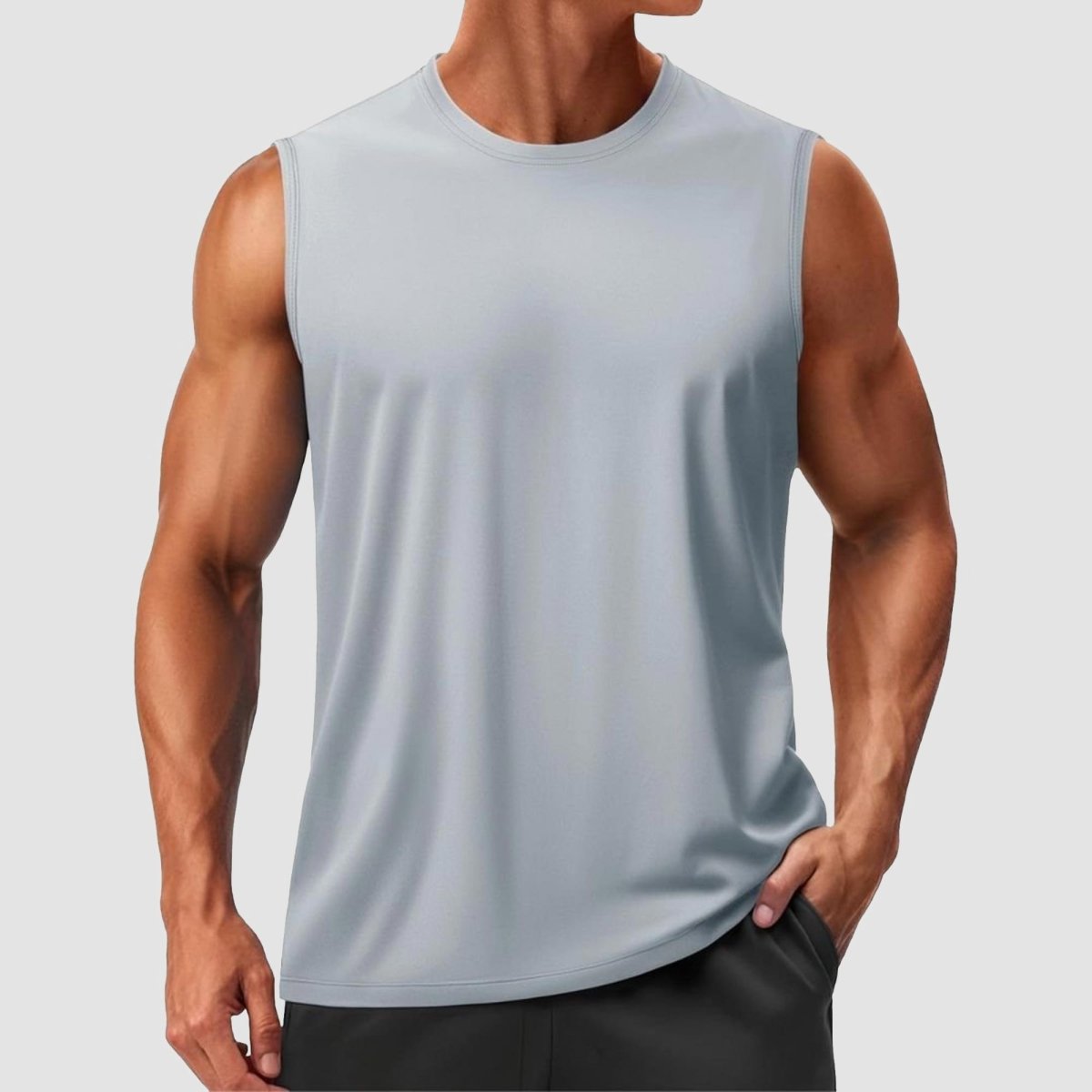 TACVASEN Light Grey Men's Sleeveless Shirt Quick Dry UPF 50+ Gym Tank Top