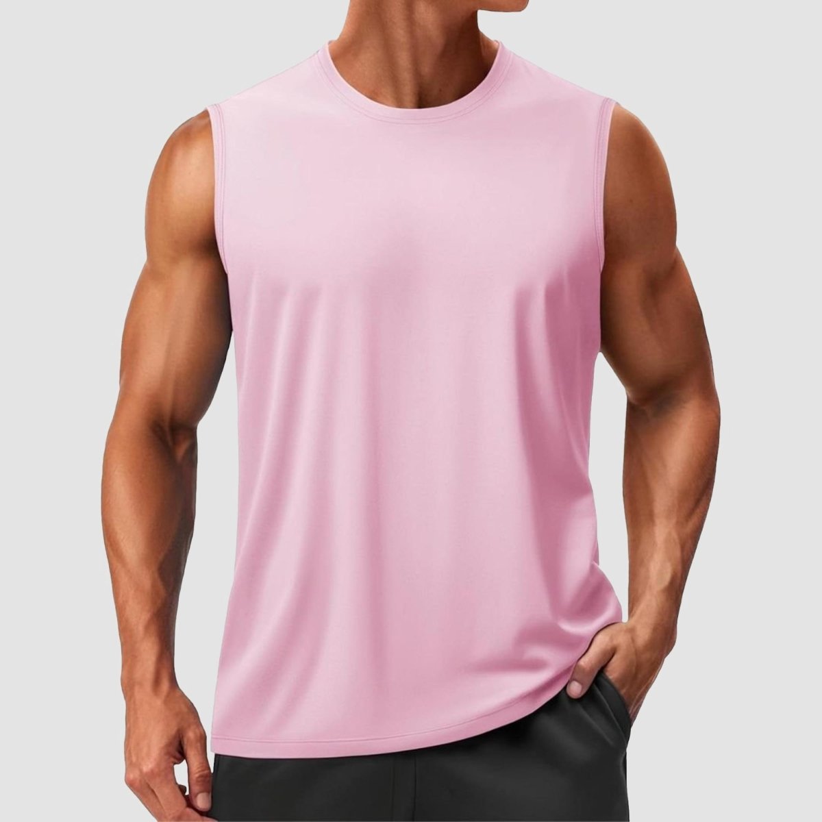 TACVASEN Pink Men's Sleeveless Shirt Quick Dry UPF 50+ Gym Tank Top