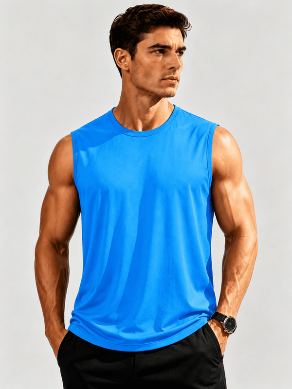 TACVASEN Azure Men's Sleeveless Shirt Quick Dry UPF 50+ Gym Tank Top