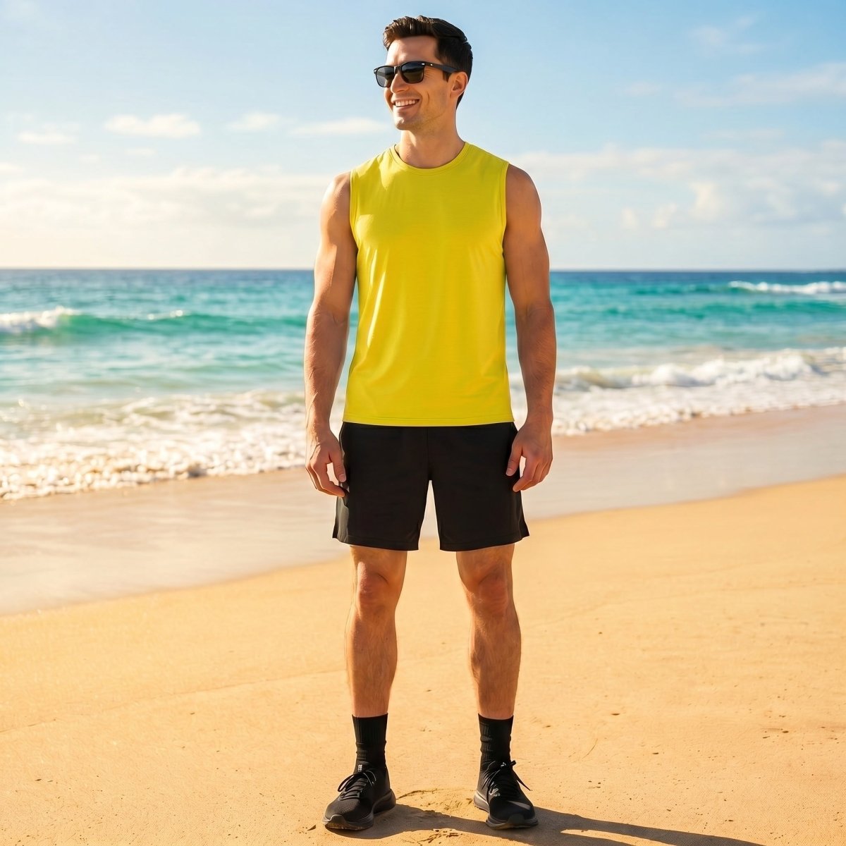 TACVASEN Yellow Men's Sleeveless Shirt Quick Dry UPF 50+ Gym Tank Top