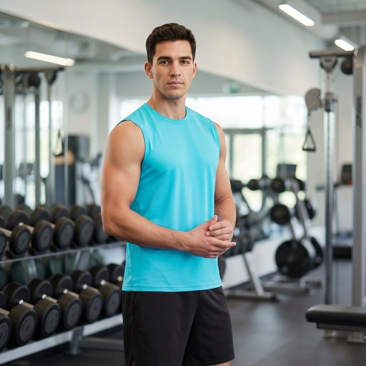 TACVASEN Light Lake Blue Men's Sleeveless Shirt Quick Dry UPF 50+ Gym Tank Top