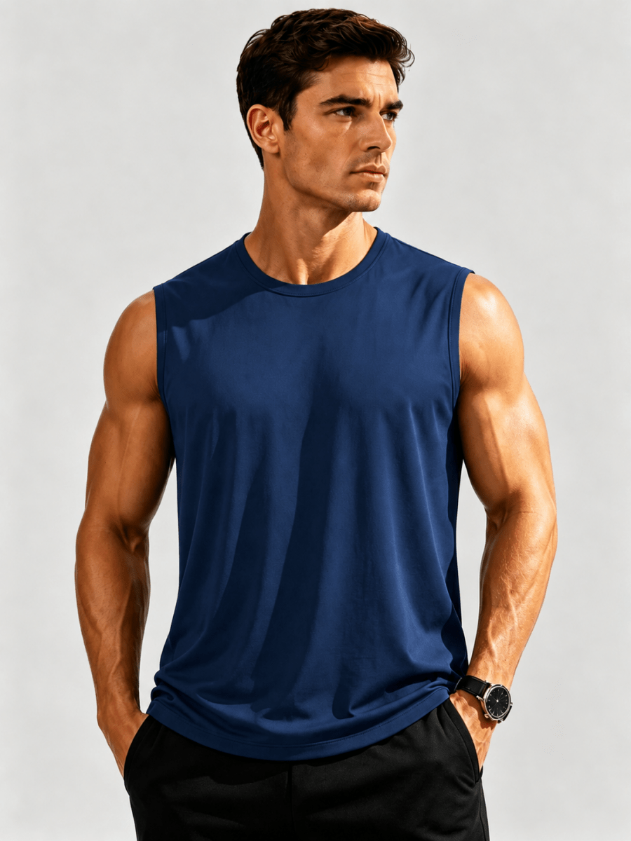 TACVASEN Navy Men's Sleeveless Shirt Quick Dry UPF 50+ Gym Tank Top