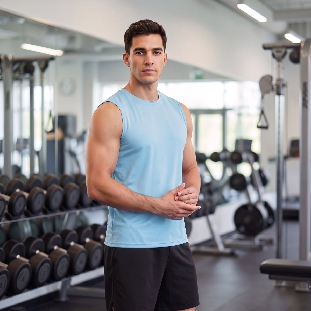 TACVASEN Light Lake Blue Men's Sleeveless Shirt Quick Dry UPF 50+ Gym Tank Top