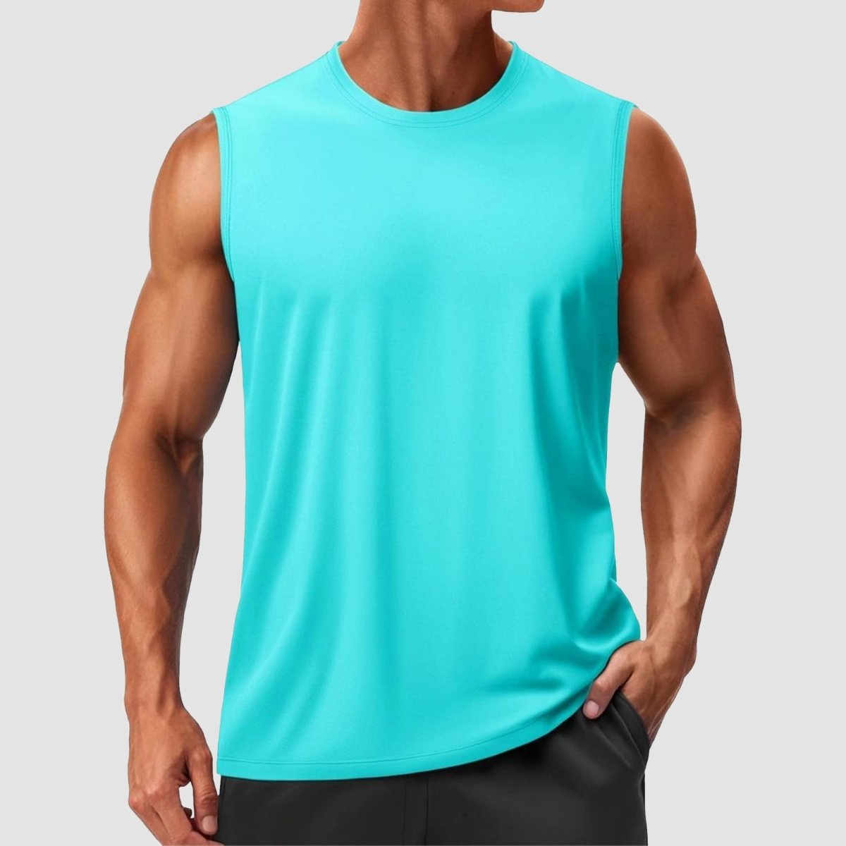 TACVASEN Light Lake Blue Men's Sleeveless Shirt Quick Dry UPF 50+ Gym Tank Top