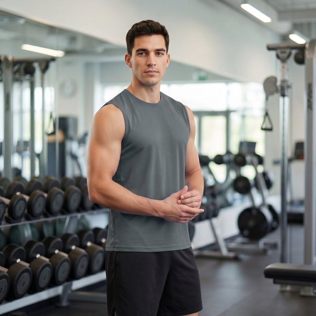 TACVASEN Dark Grey Men's Sleeveless Shirt Quick Dry UPF 50+ Gym Tank Top