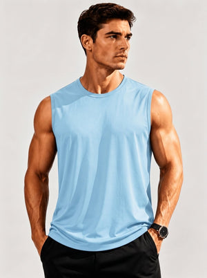 TACVASEN Light Lake Blue Men's Sleeveless Shirt Quick Dry UPF 50+ Gym Tank Top