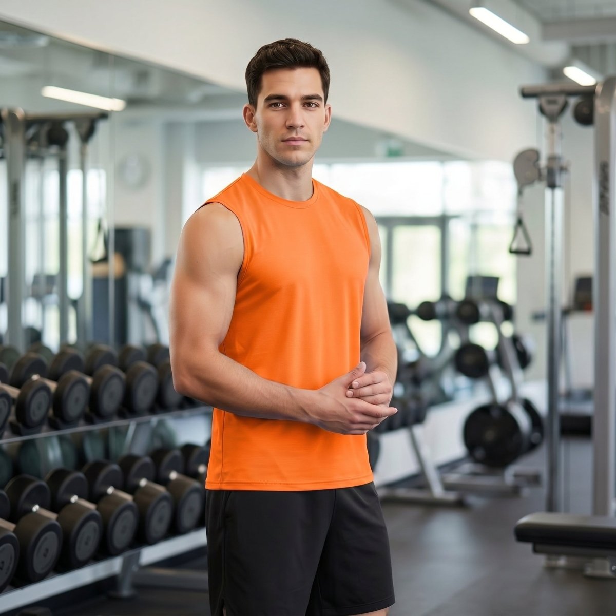 TACVASEN Orange Men's Sleeveless Shirt Quick Dry UPF 50+ Gym Tank Top