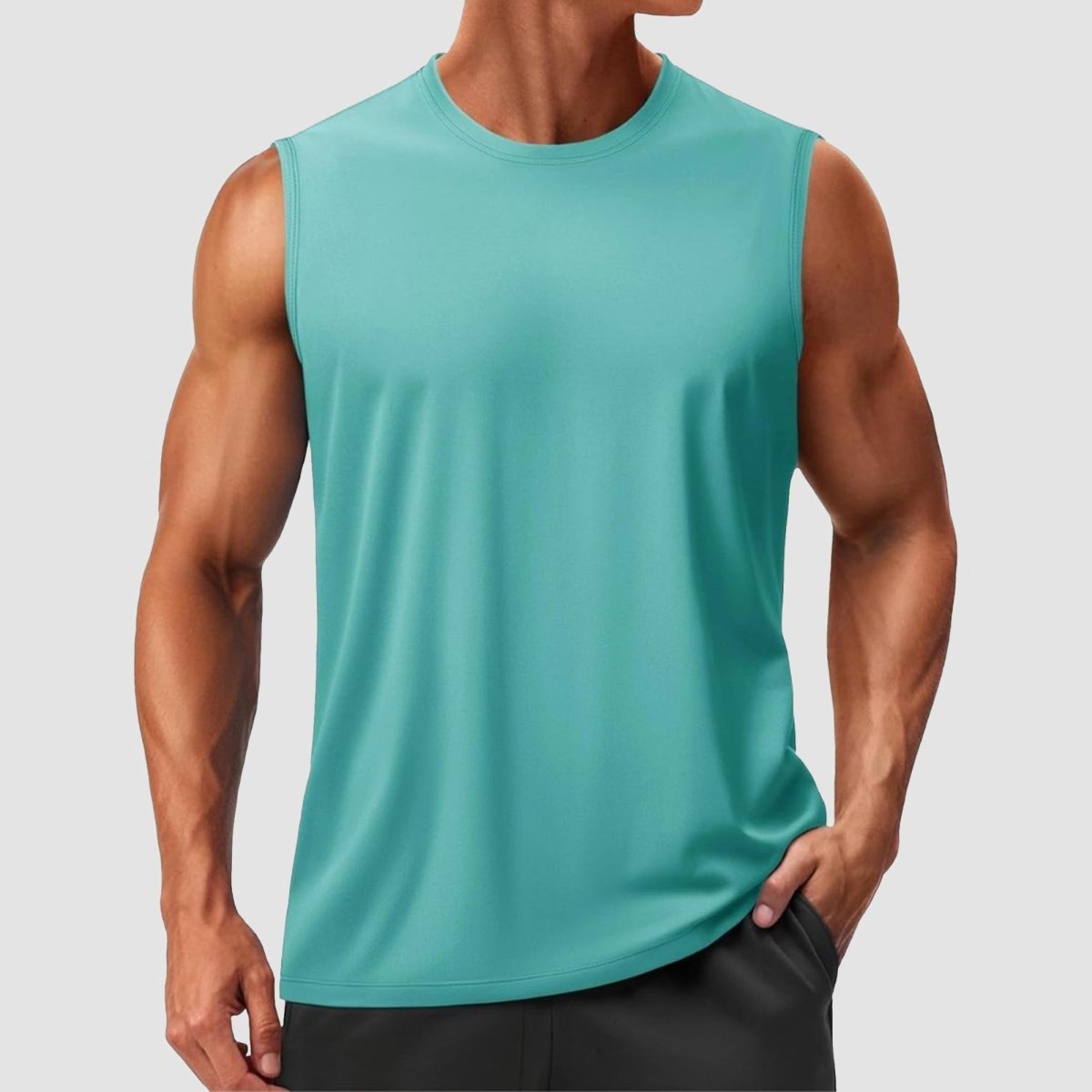 TACVASEN Grey Green Men's Sleeveless Shirt Quick Dry UPF 50+ Gym Tank Top