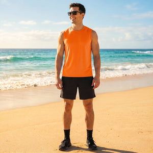 TACVASEN Orange Men's Sleeveless Shirt Quick Dry UPF 50+ Gym Tank Top