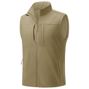 TACVASEN Khaki Softshell Vest Windproof Waterproof Lightweight Jacket