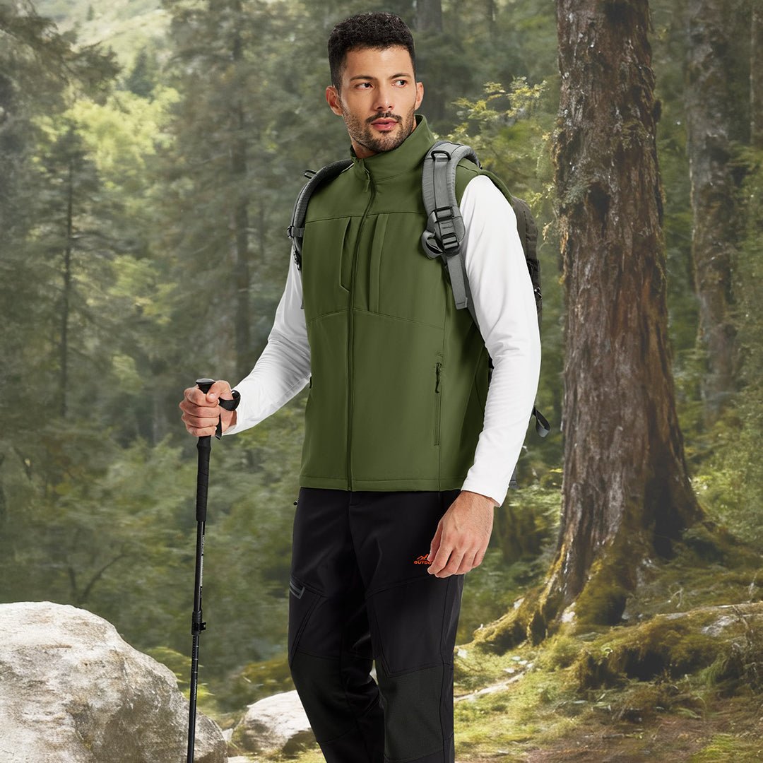 TACVASEN Army Green Softshell Vest Windproof Waterproof Lightweight Jacket
