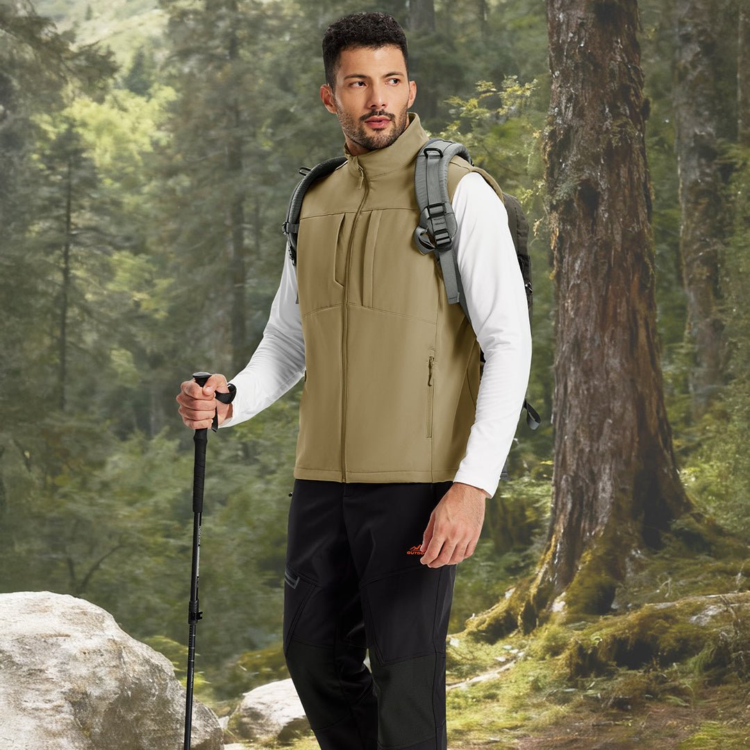 TACVASEN Khaki Softshell Vest Windproof Waterproof Lightweight Jacket