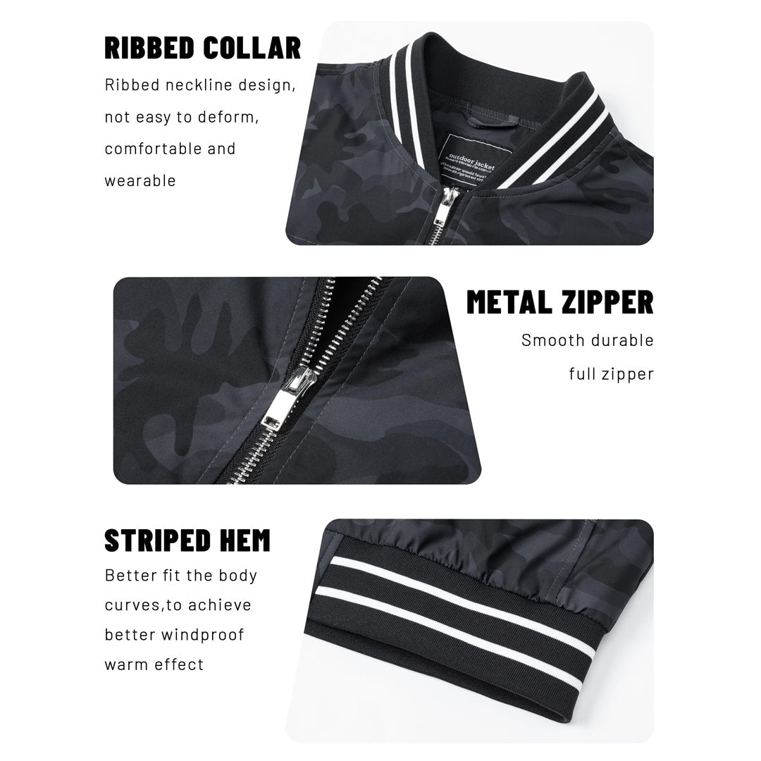 TACVASEN Black Men's Spring Lightweight Bomber Jacket Casual Windbreaker