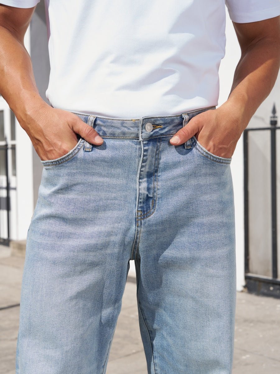 TACVASEN Light Blue Men's Straight Fit Jeans With Secure Storage