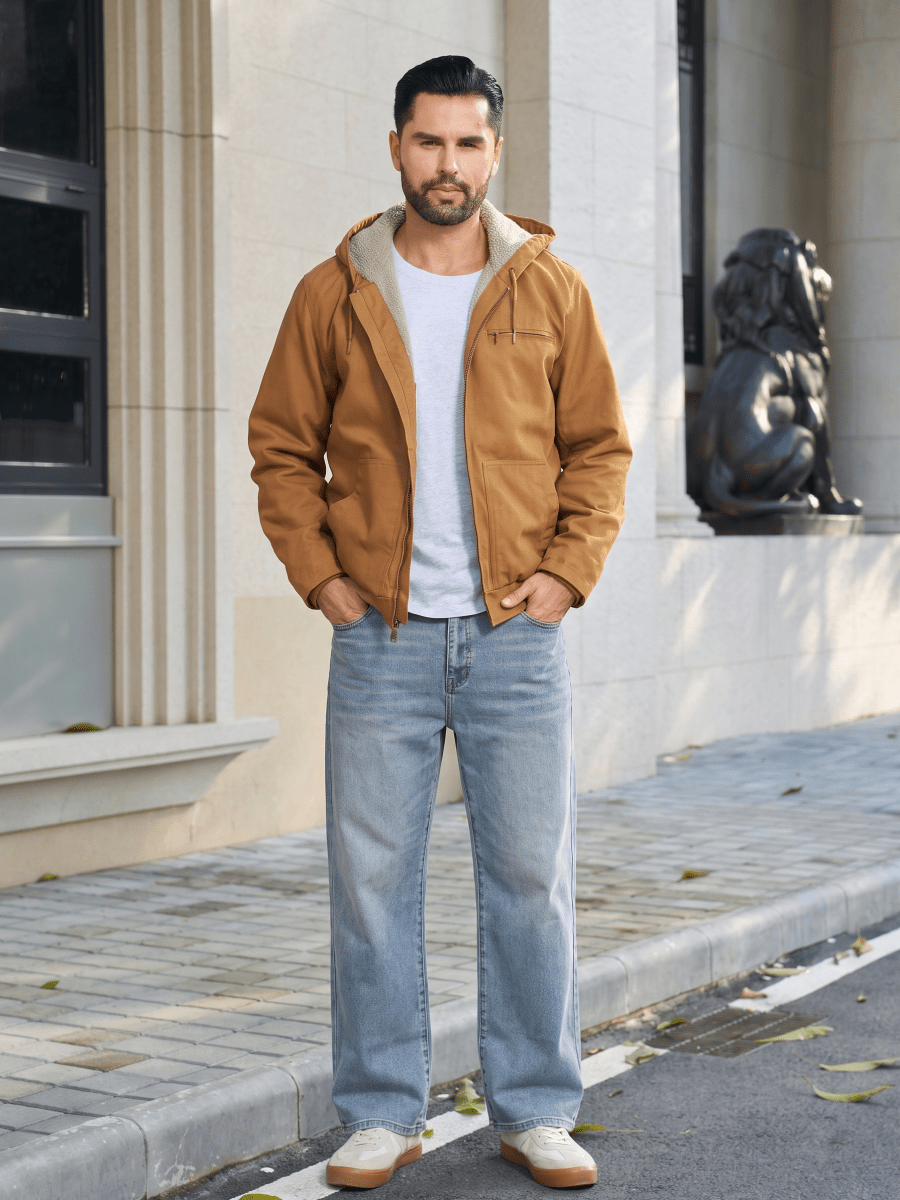 TACVASEN Light Blue Men's Straight Fit Jeans With Secure Storage