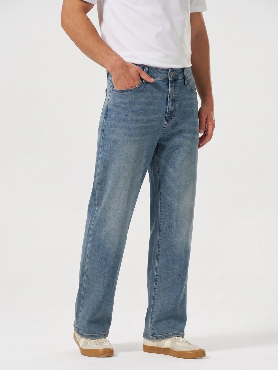 TACVASEN Medium Blue Men's Straight Fit Jeans With Secure Storage