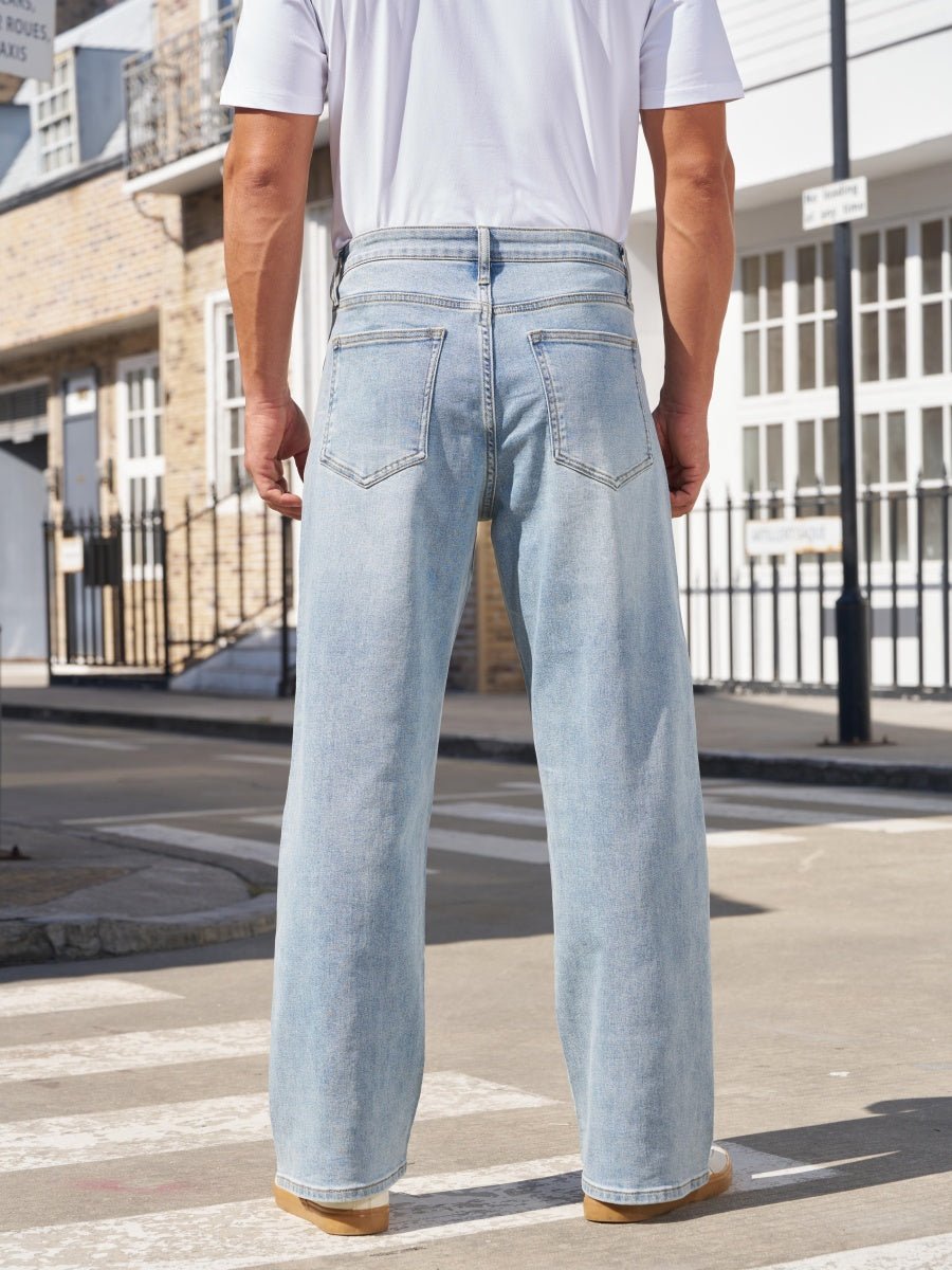 TACVASEN Light Blue Men's Straight Fit Jeans With Secure Storage
