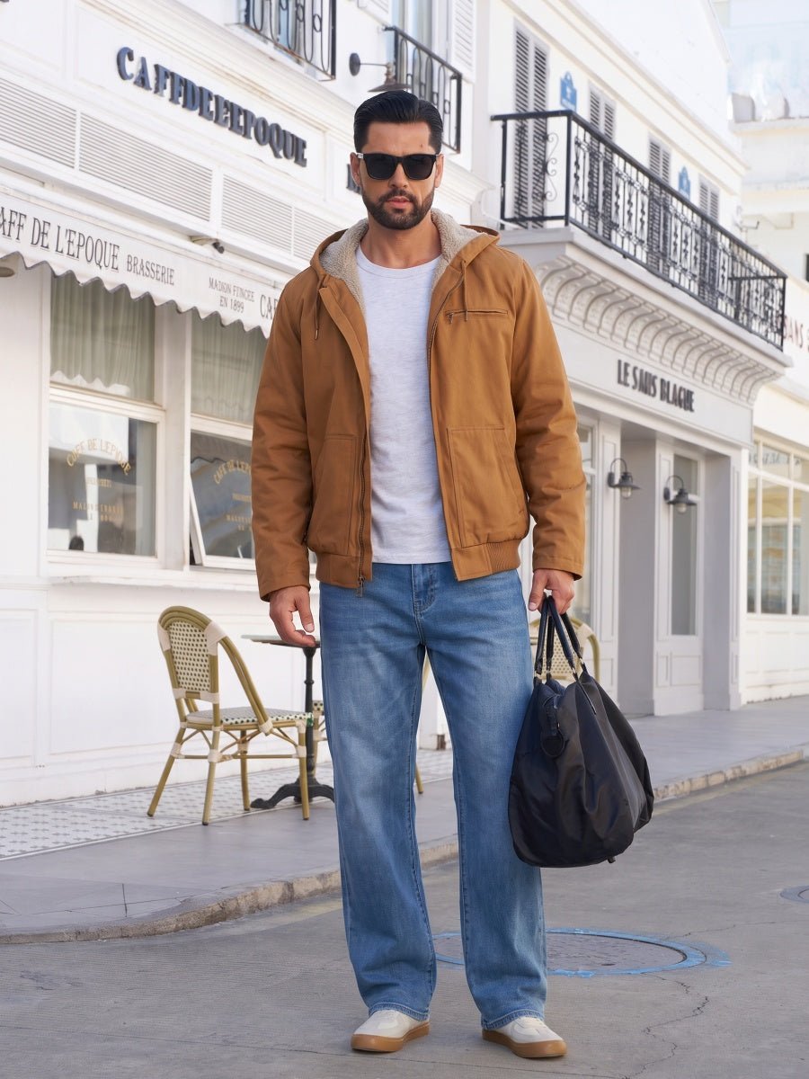 TACVASEN Medium Blue Men's Straight Fit Jeans With Secure Storage
