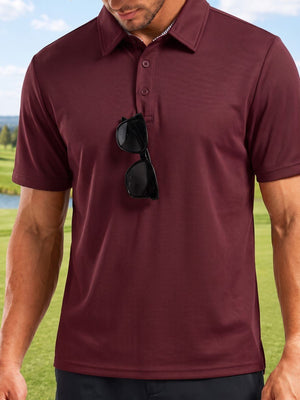 TACVASEN Wine Red Men's Summer Golf Polo Breathable Functional Shirt