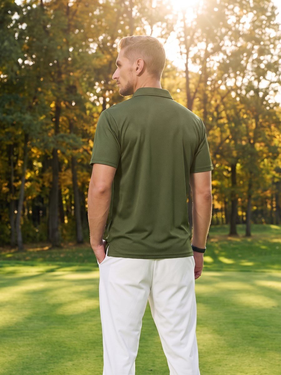 TACVASEN Army Green Men's Summer Golf Polo Breathable Functional Shirt