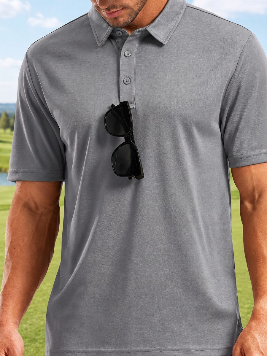 TACVASEN Light Grey Men's Summer Golf Polo Breathable Functional Shirt