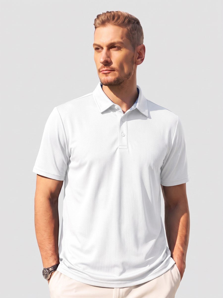 TACVASEN White Men's Summer Golf Polo Breathable Functional Shirt