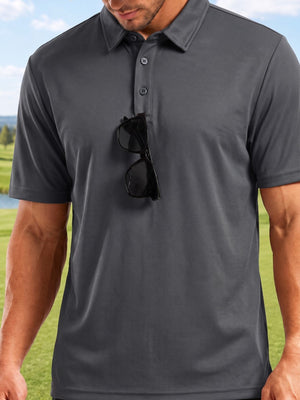 TACVASEN Dark Grey Men's Summer Golf Polo Breathable Functional Shirt