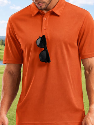 TACVASEN Orange Men's Summer Golf Polo Breathable Functional Shirt
