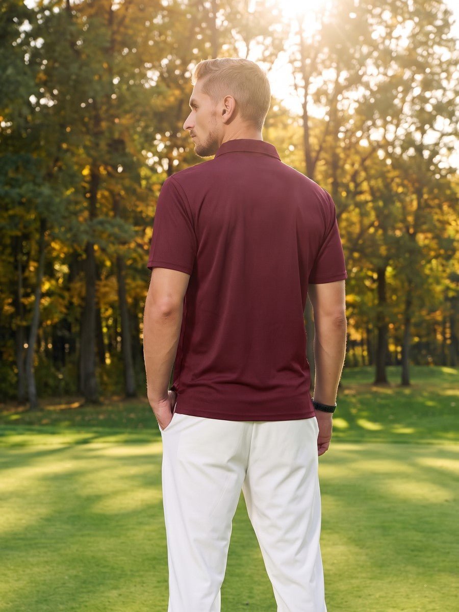 TACVASEN Wine Red Men's Summer Golf Polo Breathable Functional Shirt