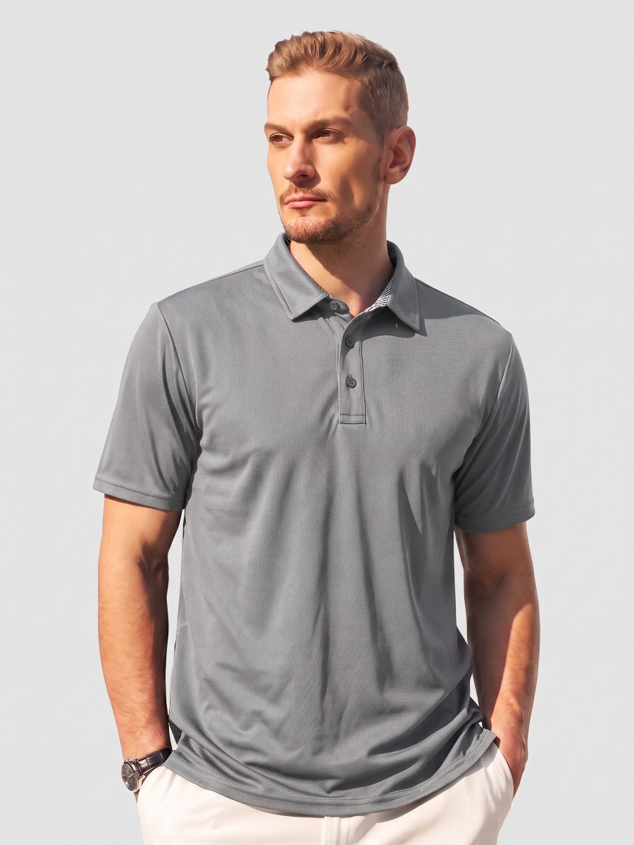 TACVASEN Light Grey Men's Summer Golf Polo Breathable Functional Shirt