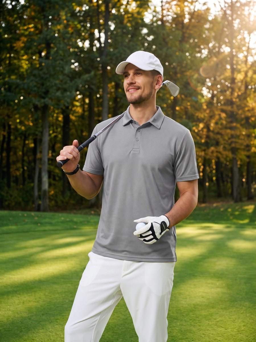 TACVASEN Light Grey Men's Summer Golf Polo Breathable Functional Shirt