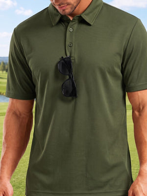 TACVASEN Army Green Men's Summer Golf Polo Breathable Functional Shirt