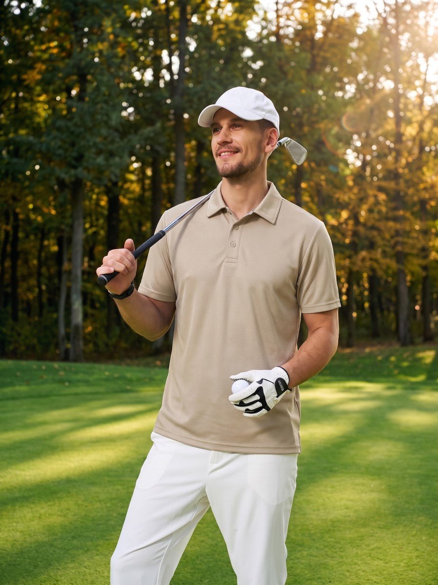 TACVASEN Khaki Men's Summer Golf Polo Breathable Functional Shirt