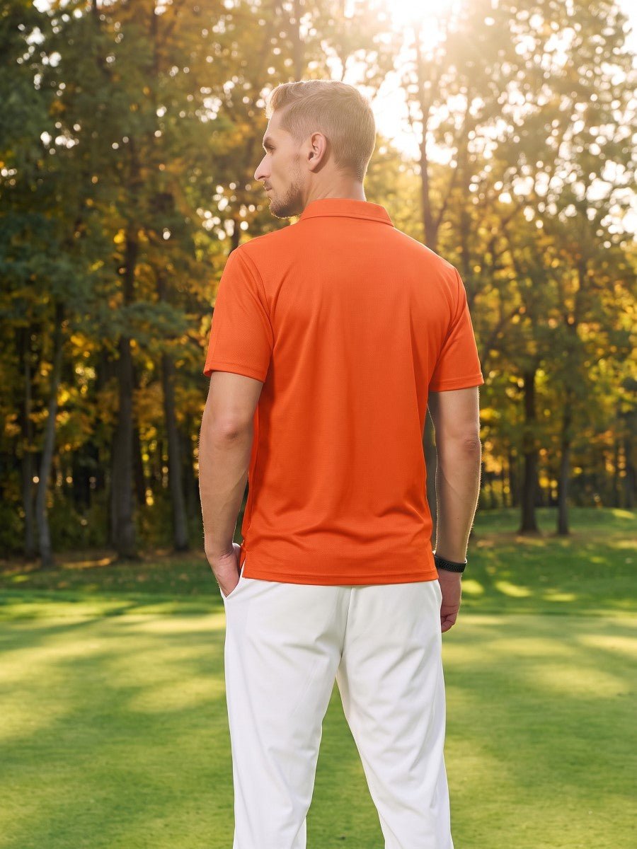 TACVASEN Orange Men's Summer Golf Polo Breathable Functional Shirt