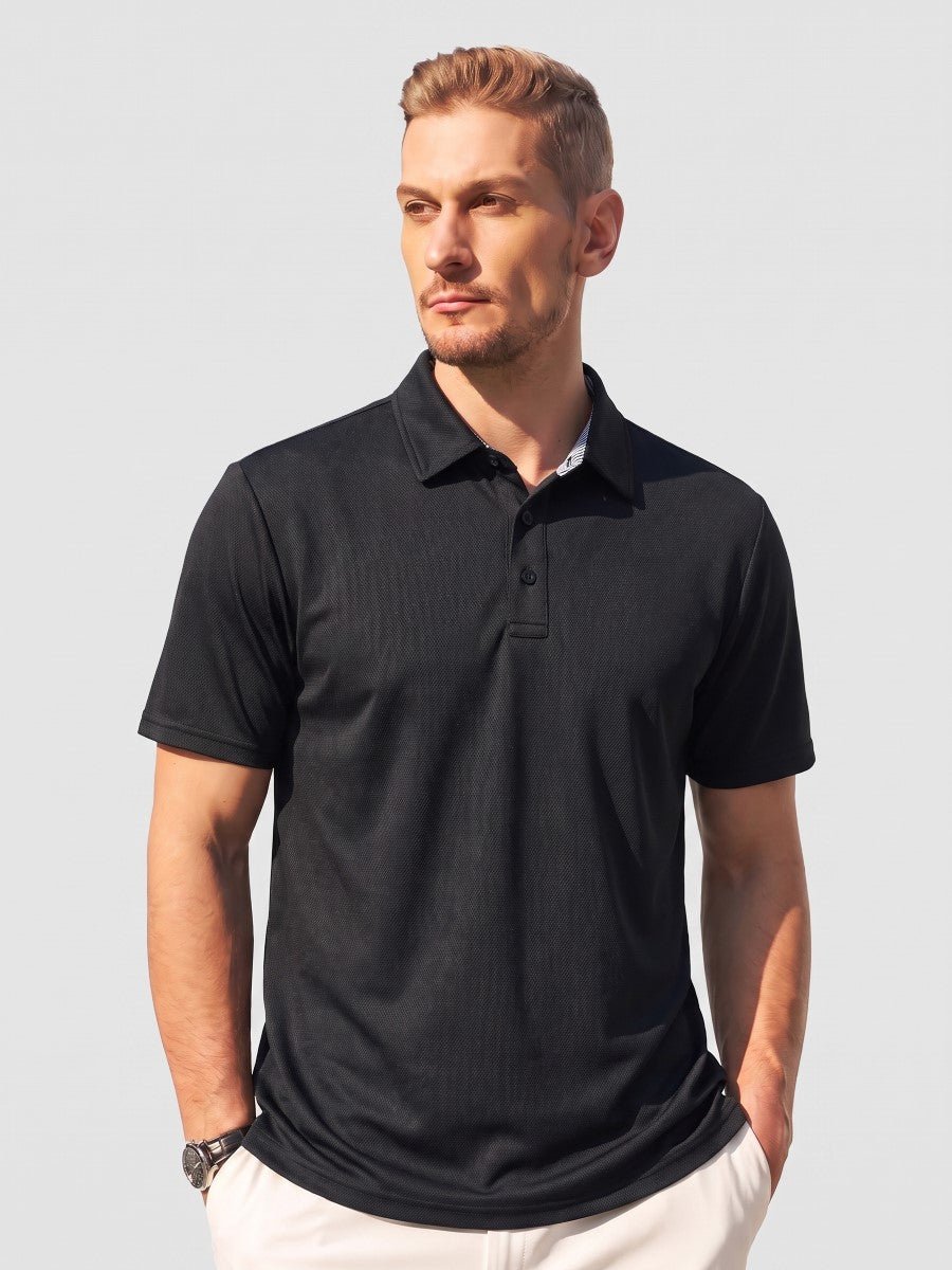 TACVASEN Black Men's Summer Golf Polo Breathable Functional Shirt