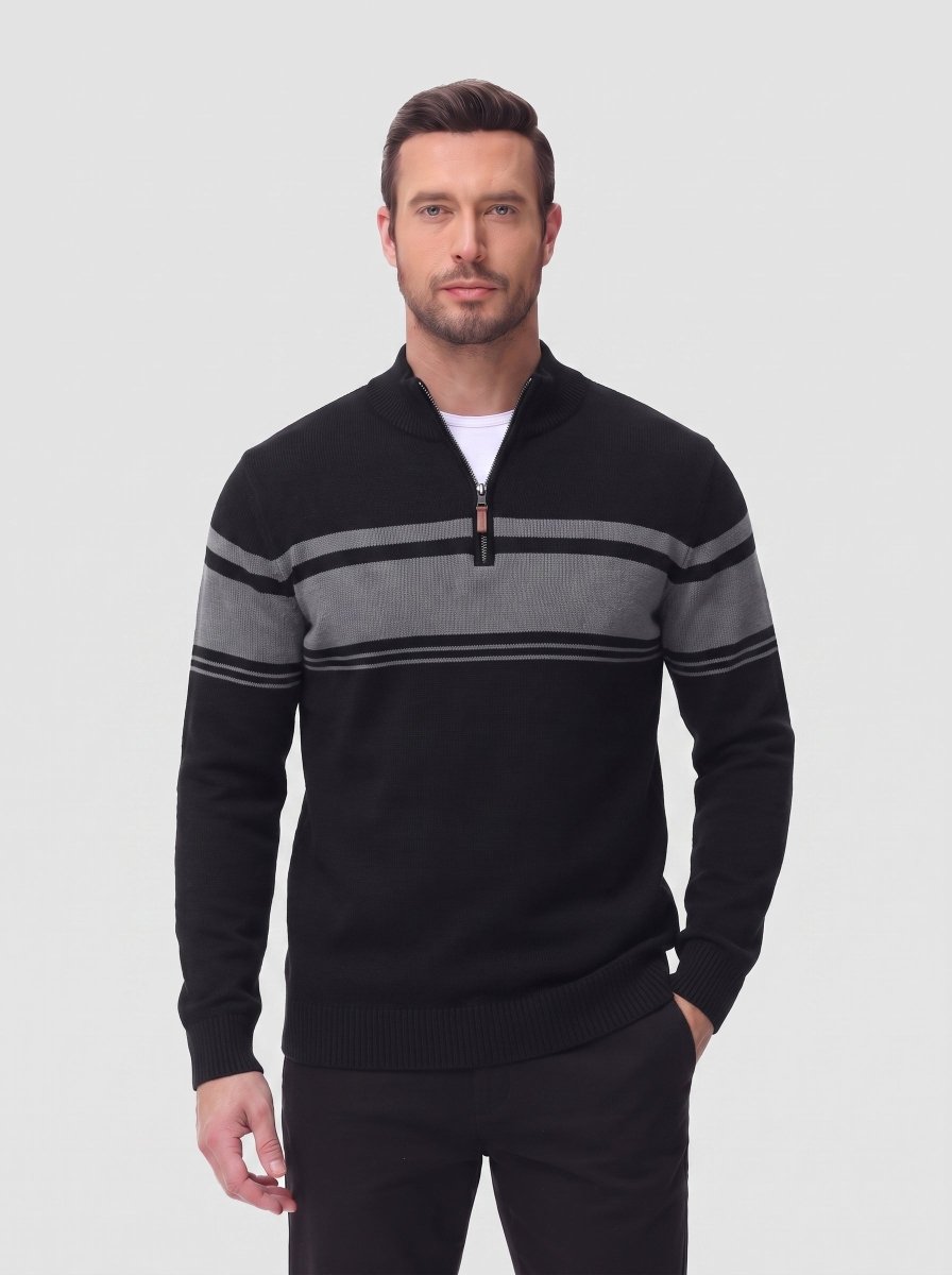 TACVASEN Black Grey Men's Sweaters 1/4 Zip Cotton Sweater