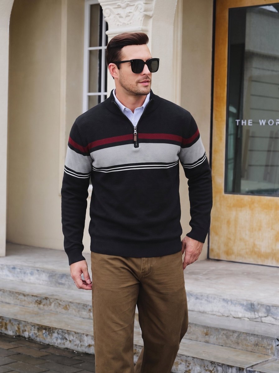 TACVASEN Black Men's Sweaters 1/4 Zip Cotton Sweater