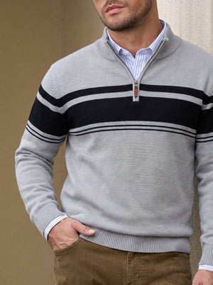 TACVASEN Light Grey Men's Sweaters 1/4 Zip Cotton Sweater