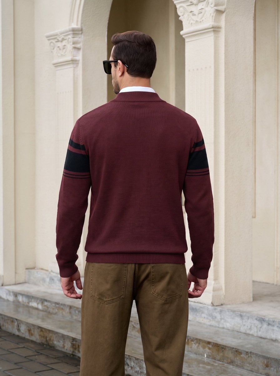 TACVASEN Wine Red Men's Sweaters 1/4 Zip Cotton Sweater