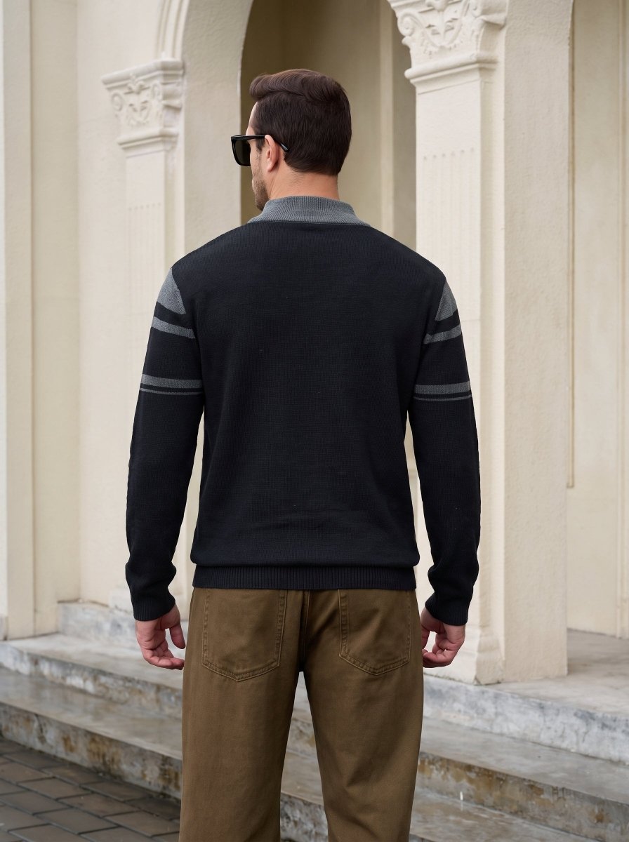 TACVASEN Dark Grey Black Men's Sweaters 1/4 Zip Cotton Sweater