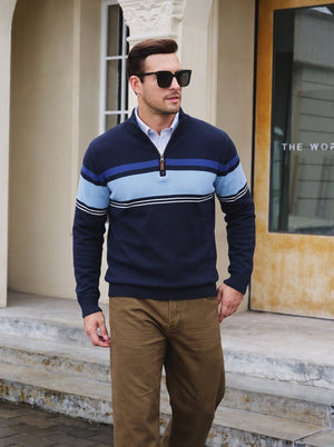 TACVASEN Navy Lack Blue Men's Sweaters 1/4 Zip Cotton Sweater