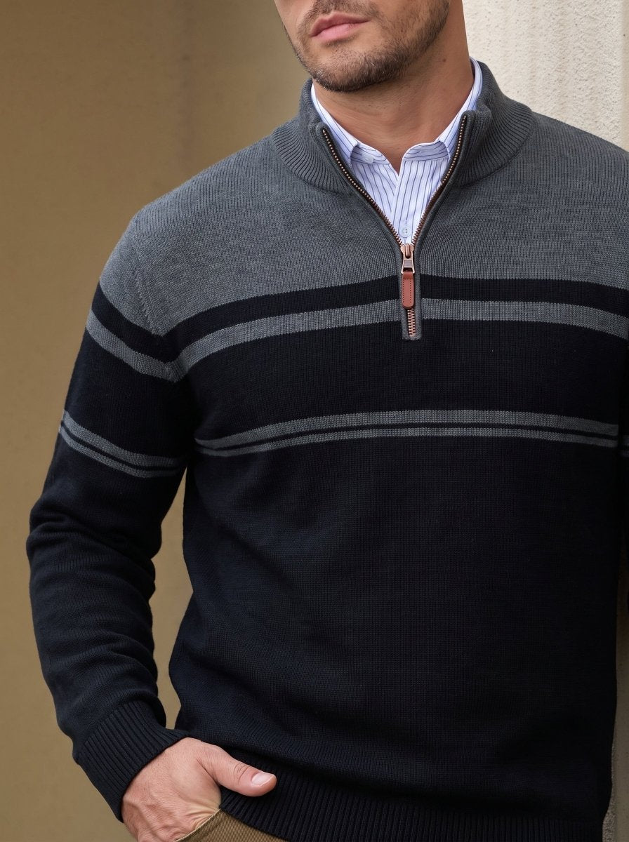 TACVASEN Dark Grey Black Men's Sweaters 1/4 Zip Cotton Sweater